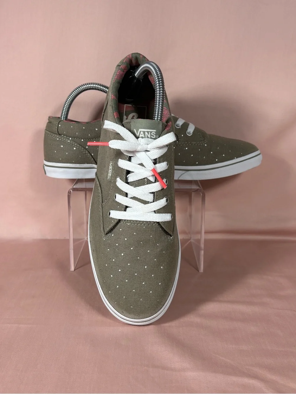 Vans Women's Khaki-Tan-Greenish Canvas Color With Silver Chips Sneakers Size 9.5